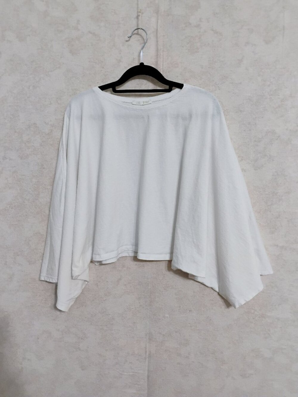 Zara White Cropped Cape Batwing Top Small